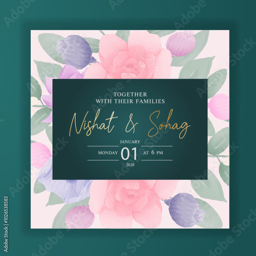 Beautiful Watercolor Wedding Invitation with Floral Wreath Design for Elegant Ceremony Cards
