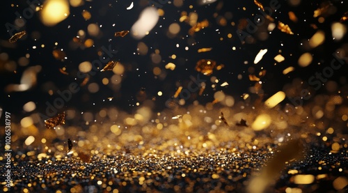 Golden particles shimmering in mid air against a dark background during a fes...