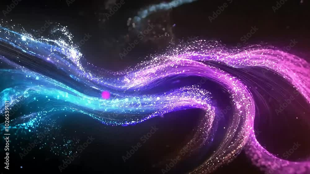 Abstract background with blue and purple light trails on a black background. Abstract background with blue and purple light trails on a black background.