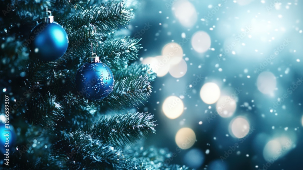The Blue Ornaments on Tree The Blue Ornaments on Tree