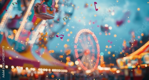 Colorful carnival rides and festive lights create a lively atmosphere during ...