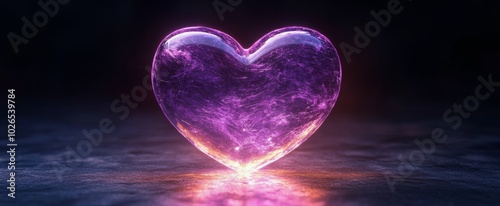 Glowing heart shape illuminated against a dark background creating a romantic...