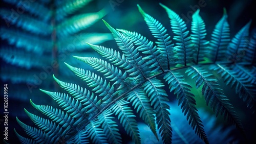 Beautiful Closeup of Dark Green Fern with Cool Blue Hues - Abstract Texture for Design