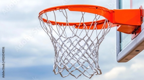 Basketball Hoop with Net Against Sky Background