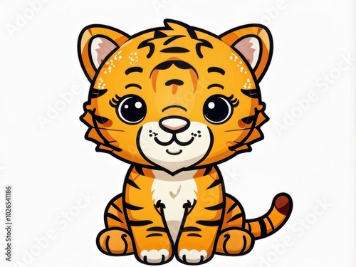 A cute cartoon tiger character with big eyes and a friendly expression.