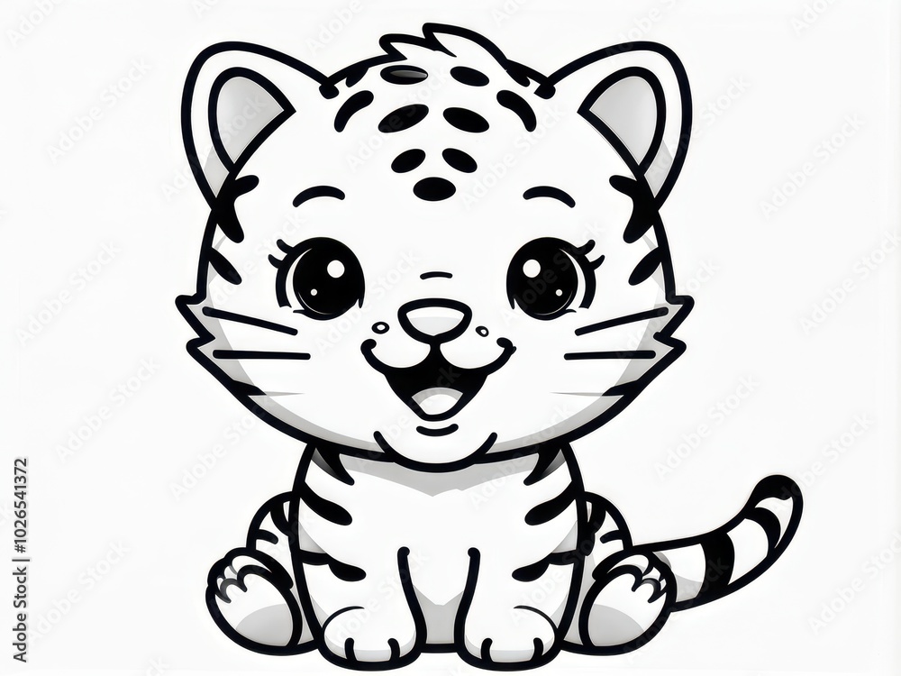 A cute cartoon baby tiger with a joyful expression, designed for children's content. A cute cartoon baby tiger with a joyful expression, designed for children's content.