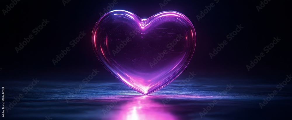 Glowing heart shape illuminated against a dark background creating a romantic atmosphere Glowing heart shape illuminated against a dark background creating a romantic atmosphere