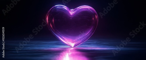 Glowing heart shape illuminated against a dark background creating a romantic...