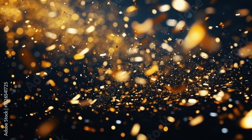 Golden particles shimmering in mid air against a dark background during a fes...