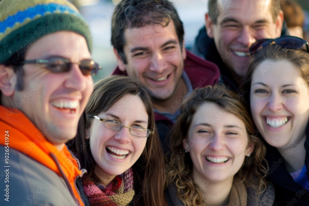 Group of happy friends having fun together on a winter day outdoors. Group of happy friends having fun together on a winter day outdoors.
