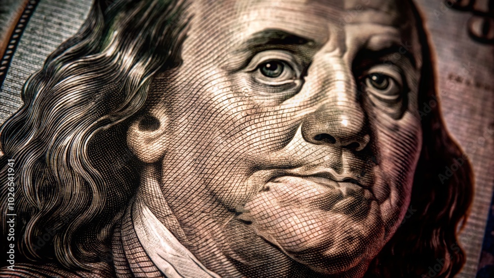Benjamin Franklin Fragment on White Background - Symbol of Wealth and Innovation Benjamin Franklin Fragment on White Background - Symbol of Wealth and Innovation