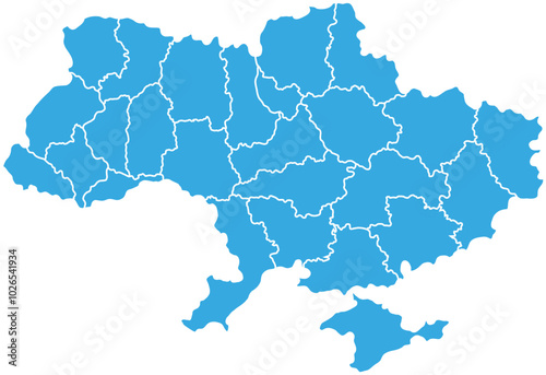 Blue scale Ukraine map with outline border