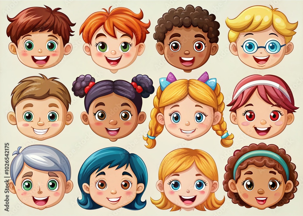 Big Set of Cartoon Children Heads for Creative Projects and Illustrations Big Set of Cartoon Children Heads for Creative Projects and Illustrations