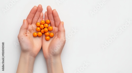 Close-up of hands holding bright orange vitamin C  photo