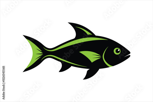 Green Neon Tetra fish silhouette black vector artwork illustration.