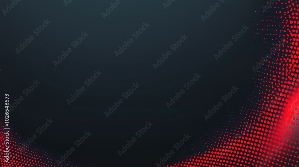 Abstract dark background with a red glowing wave of dots on the right side. Abstract dark background with a red glowing wave of dots on the right side.