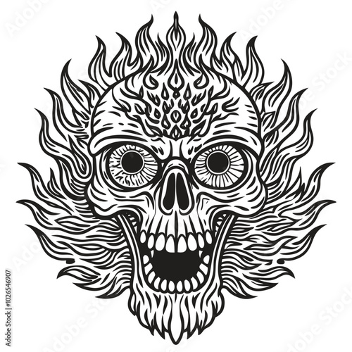 vector devil skull with fire