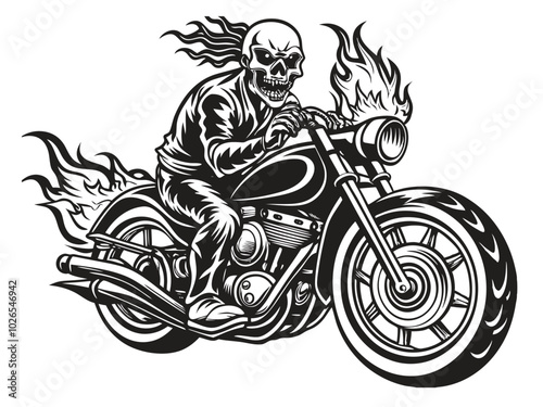 vector skull demon riding chopper motorcycle