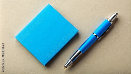 Blue Stationery Cutout with Sticky Notes and Pens for Creative Organization