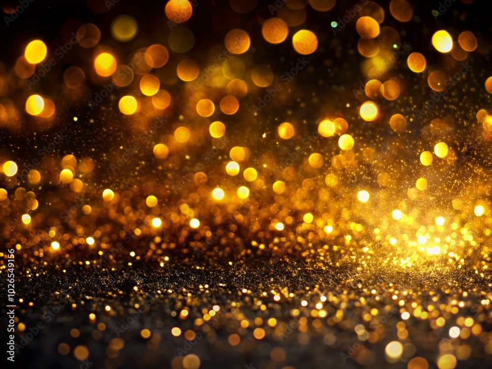 Blurry Gold Sparkles on Black Background - Surreal Photography Effects