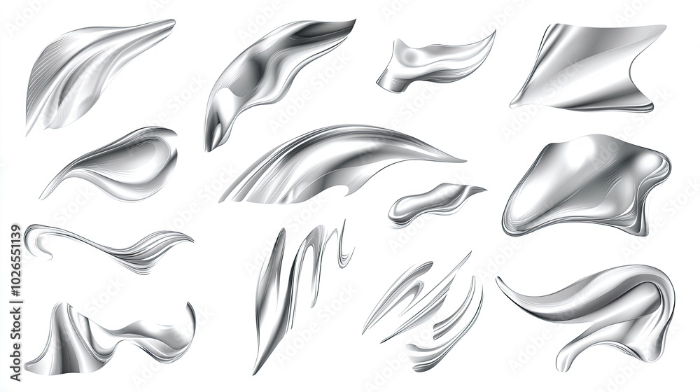 Set of silver liquid shapes. Set of silver liquid shapes.