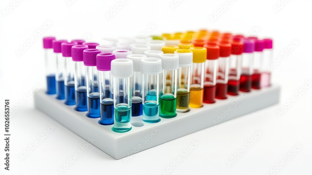 Test tube rack with colorful samples Test tube rack with colorful samples
