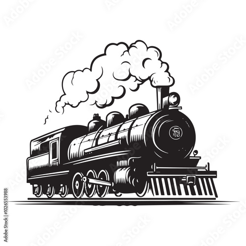 Train silhouette icon isolated on white background, Silhouette of Vintage Steam Train Vector, Old Train silhouette