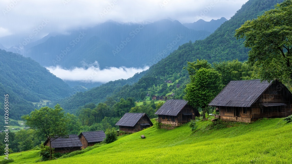 Rustic Village in Mountain Landscape Rustic Village in Mountain Landscape