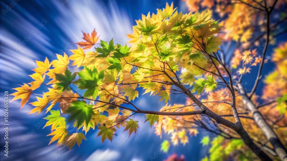 Bright Yellow Maple Leaves Against Blue Sky - Long Exposure Nature Photography Bright Yellow Maple Leaves Against Blue Sky - Long Exposure Nature Photography