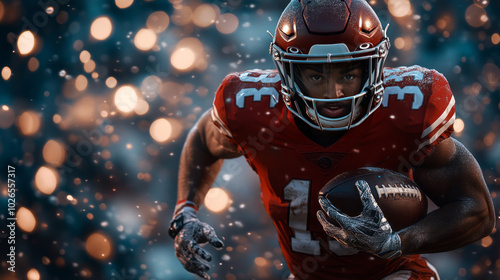  American football sportsman player with ball in action