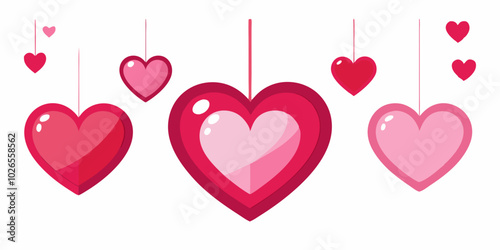 Shining pink red hearts Happy valentines day card vector illustration