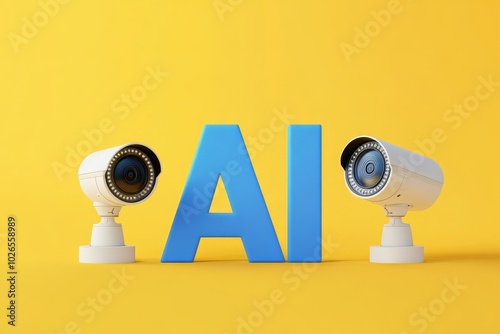 Modern interpretation of AI surrounded by vigilant security cameras showcasing technology and surveillance in the contemporary world