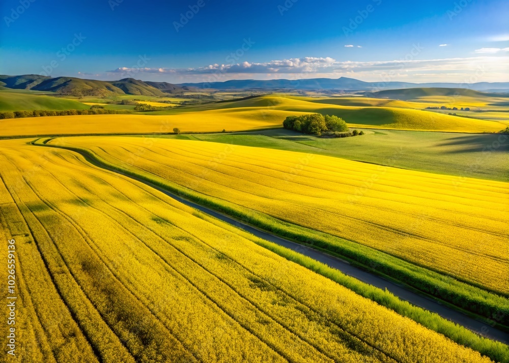 Captivating Aerial View of a Vibrant Yellow Rapeseed Canola Field in Bloom Captivating Aerial View of a Vibrant Yellow Rapeseed Canola Field in Bloom