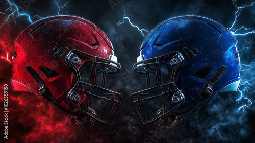 Two football helmets face each other, representing the fiery, dramatic showdown to come