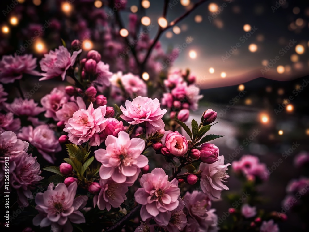 Captivating Double Exposure of Pink Flowers Blooms on Lush Bush for Nature Lovers Captivating Double Exposure of Pink Flowers Blooms on Lush Bush for Nature Lovers