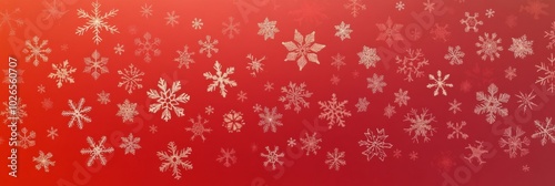 Christmas illustration with various small snowflakes on gradient background in red colors 