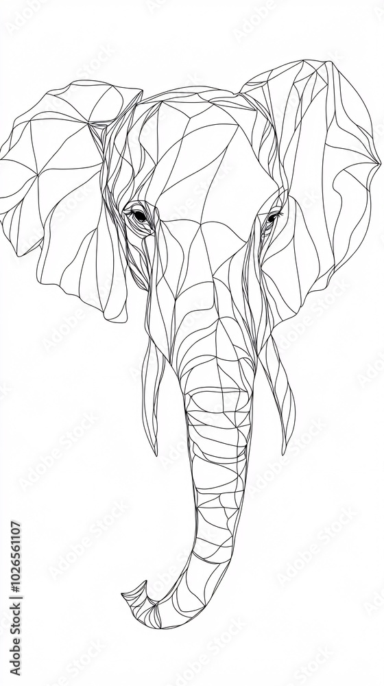 Geometric line art illustration of an elephant's head, with a simple black and white color scheme. Geometric line art illustration of an elephant's head, with a simple black and white color scheme.