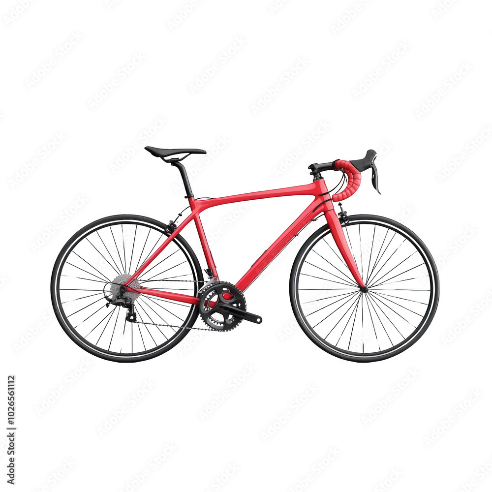 Red road bike, white isolate background
