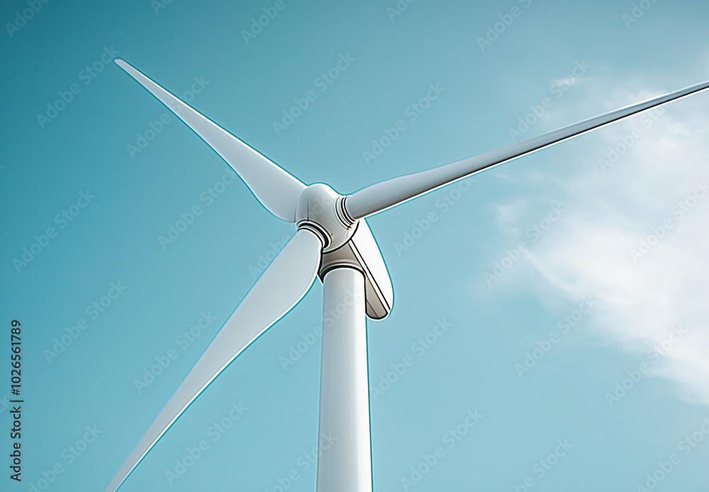 Wind Turbine Against Clear Sky: Renewable Energy in Action Wind Turbine Against Clear Sky: Renewable Energy in Action