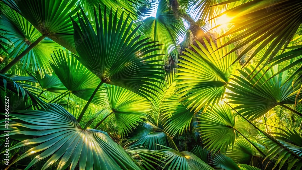 Obraz premium Captivating Play of Light and Shadow with Palm Leaves and Textured Background