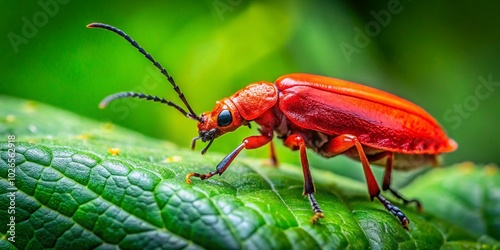 Stunning Close-Up of a Bright Red Insect on Green Leaf in Nature's Vibrant Ecosystem for Insect Enthusiasts and