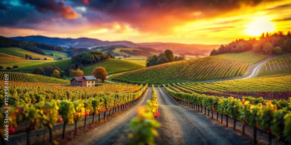 Captivating Tilt-Shift Photography of a Pinot Noir Wine Sign in a Lush Vineyard Landscape