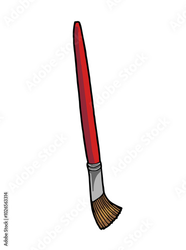 Red paint brush on white background. Vector hand-drawn illustration