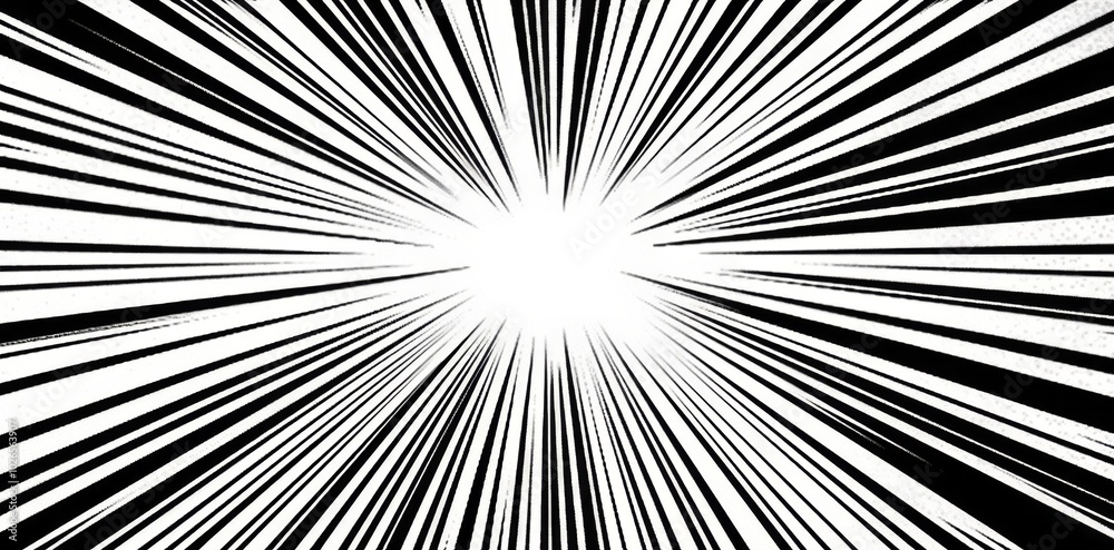 Fototapeta premium Comic book page background with radial effect. Black and white vector retro illustration