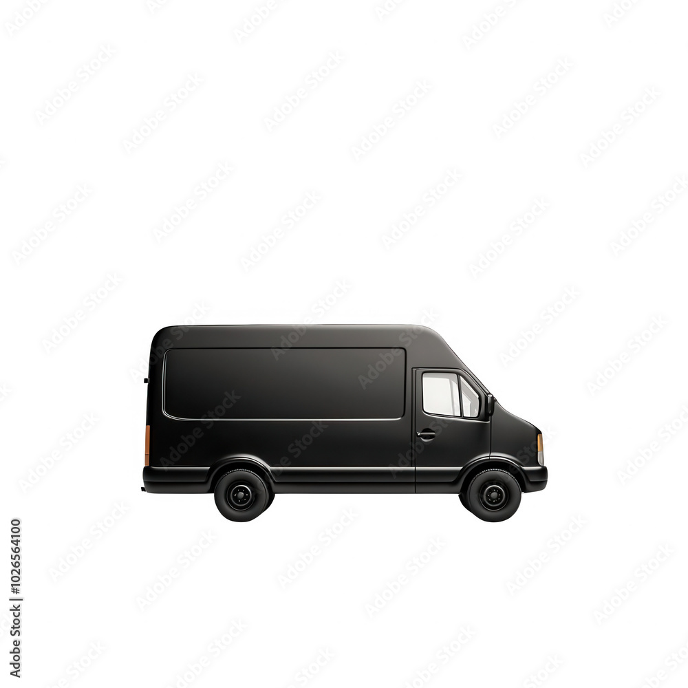Black delivery van with large cargo space, isolated on white background.