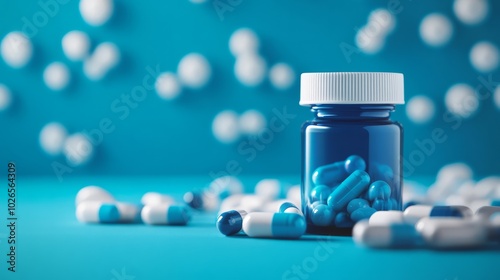 A vibrant and eye-catching banner for pharmaceutical advertising, featuring a close-up of a pill bottle  photo