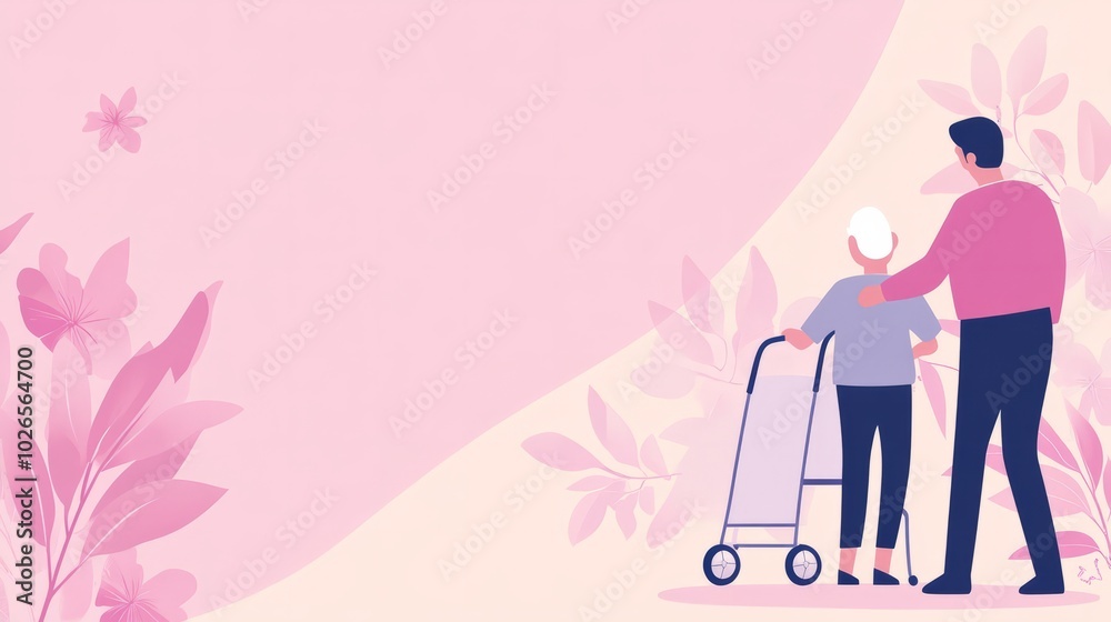 A warm and caring banner promoting a senior care clinic, showing a compassionate caregiver helping an elderly person with mobility. A warm and caring banner promoting a senior care clinic, showing a compassionate caregiver helping an elderly person with mobility.