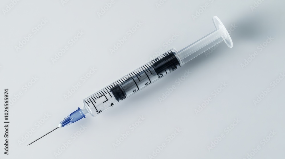 Syringe with Needle: A clear medical syringe with a needle, ready for injection or vaccination, showcasing precision and medical care. Syringe with Needle: A clear medical syringe with a needle, ready for injection or vaccination, showcasing precision and medical care.