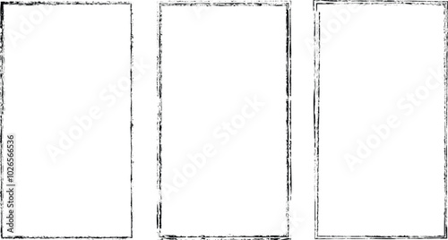 Set of vector border frames with rough edges . Rectangular frame template collection . distress texture . Grunge tiny frame borders isolated on the background . Rough edges effect . Rectangles pack.