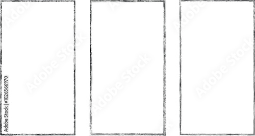 Set of vector border frames with rough edges . Rectangular frame template collection . distress texture . Grunge tiny frame borders isolated on the background . Rough edges effect . Rectangles pack.